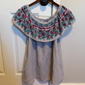Altar'd State Floral Embroidered Blouse - Gray and Multicolor